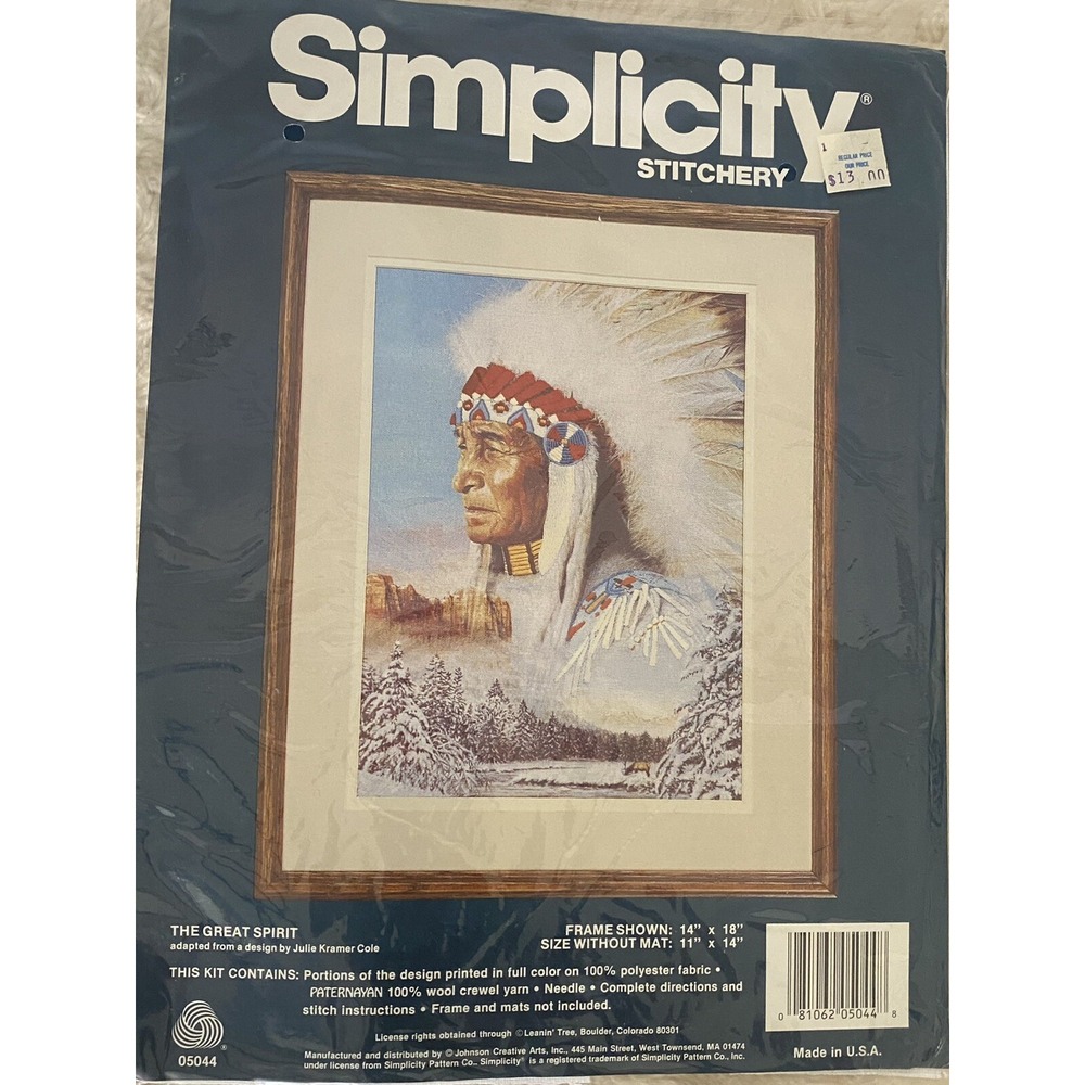 Simplicity Needlepoint Kit Native American‎ The Great Spirit New Unopened
